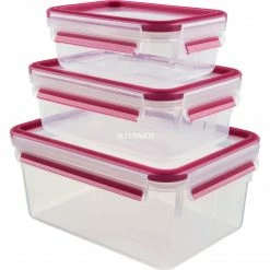 Besorgen 🛒 Emsa CLIP & CLOSE Frischhaltedosen-Set, 3-teilig (transparent/himbeere, Rechteckig, 3 Dosen + 3 Deckel) 😍