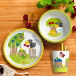 Aktion 😍 Teller HABA Geschenk-Set Melamingeschirr Obstgarten (weiß/hellgrün, 3-teilig) ⌛ -Geschirr Verkäufe HABA Geschenk Set Melamingeschirr Obstgarten@@1731861 4
