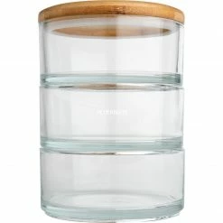 Neu 👏 Frischhaltedosen Ooni Stapel-Gefäße, Behälter (transparent, 3-teiliges Set, Mit Bambus-Deckel) 🌟